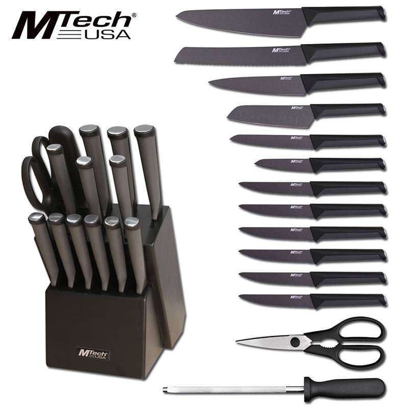 MTech 15 Piece Kitchen Cutlery Knife Set And Block Stainless Steel Chef Knives - Tophatter's Army Products & Self Defense Collectible Weapons - Tophatter Daily Deals